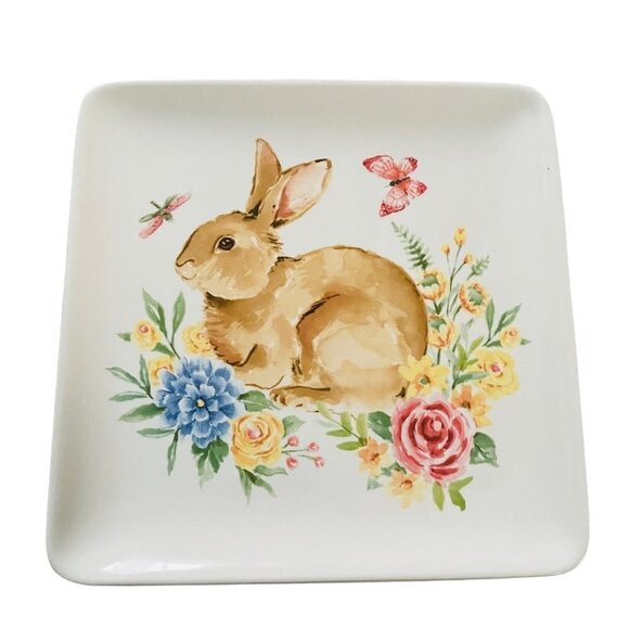 NEW Happy Easter Ceramic Easter Bunny Serving Dish Plate - Picture 1 of 4